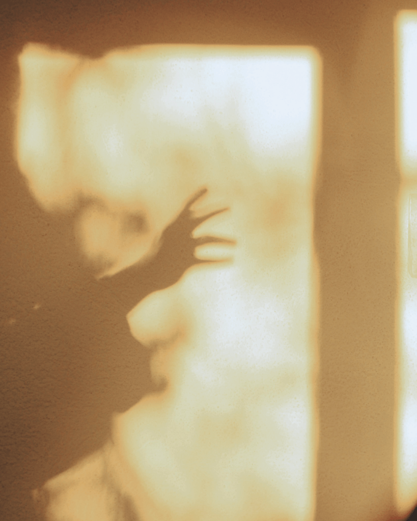 Blurred silhouette reaching toward light, illustrating internal conflict and attachment patterns in trauma bonding after emotional abuse