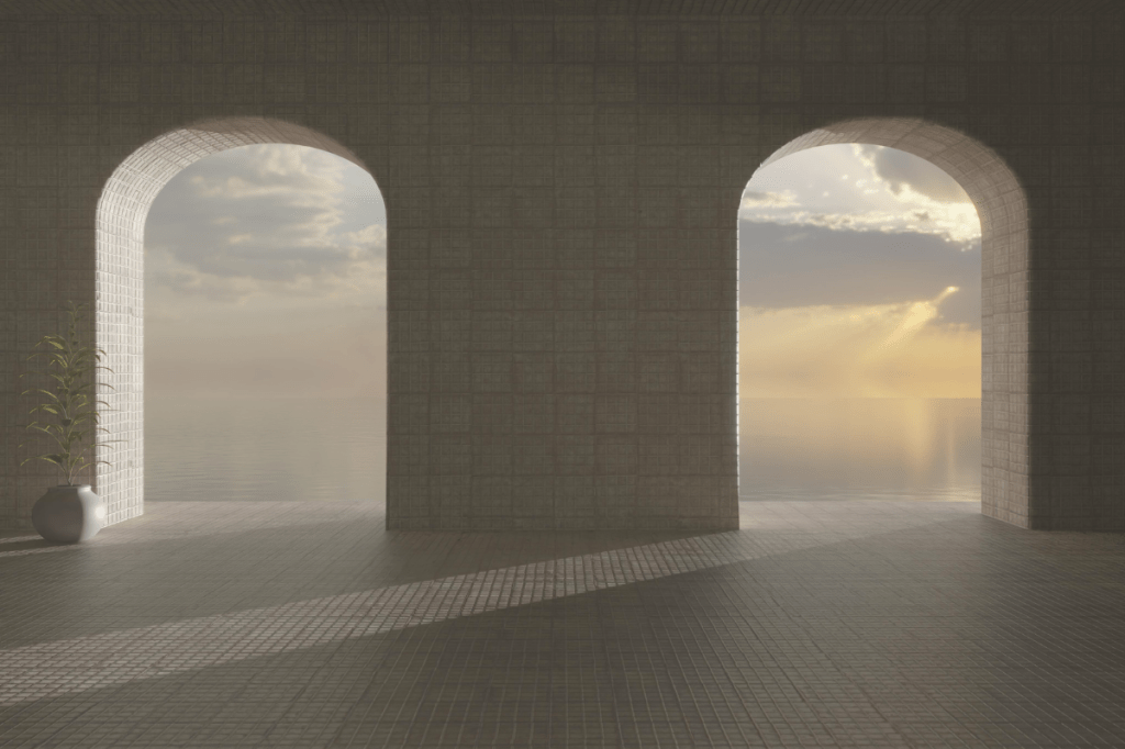 Open architectural space with light and horizon view representing nervous system regulation and gradual recovery after trauma bonding