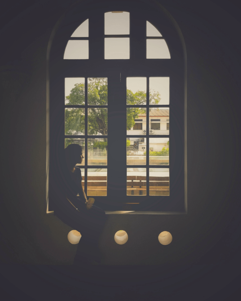 Silhouette sitting by window in natural light illustrating emotional processing and nervous system recovery after trauma bonding