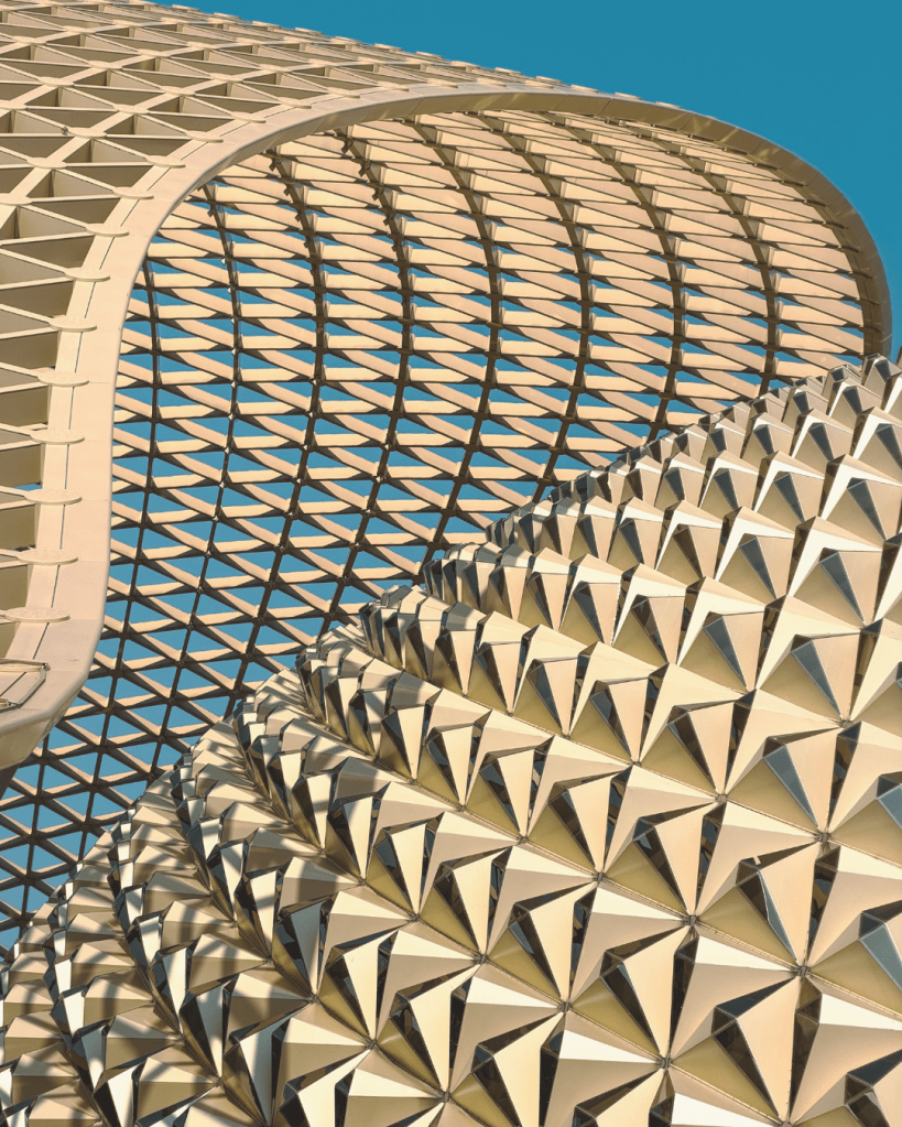 Interconnected architectural structures showing coordinated patterns and relationships between multiple elements.