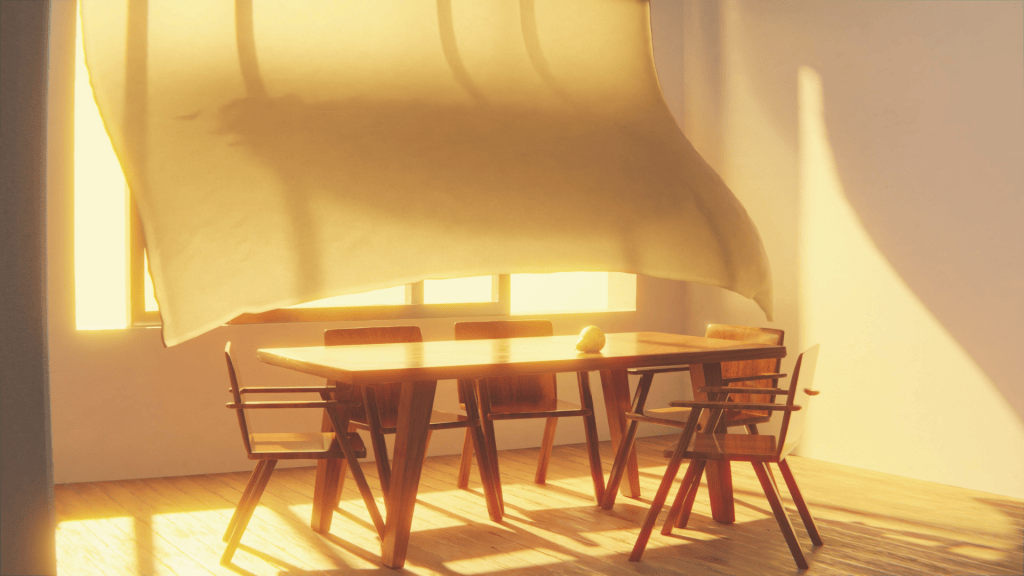 Sunlit empty dining room with table and chairs, representing life after leaving an abusive relationship.